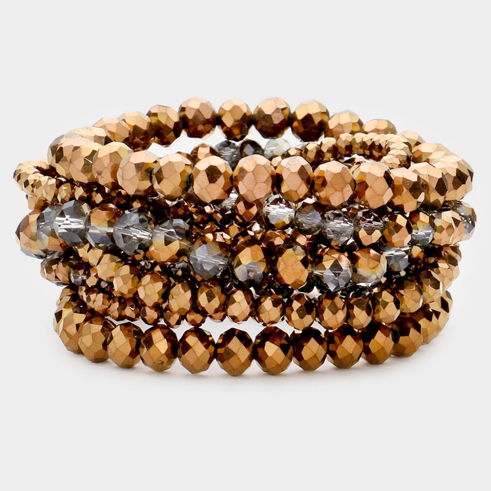 Bronze Beaded 9 Piece Stacked Stretch Bracelets Fashion Jewelry Accessories